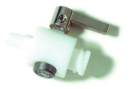 PTFE Body Two-Way Valve for use with Hamilton PTFE Luer Lock (TLL) and other Luer lock syringes.