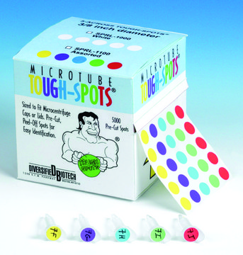 Tough-Spots®标签&#174; 5 across, diam. 1/2&#160;in., assorted colors, roll of 5000