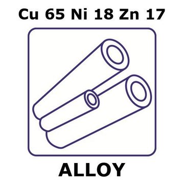 Nickel silver (18) alloy, Cu65Ni18Zn17 100mm tube, 6.35mm outside diameter, 0.5mm wall thickness, 5.35mm inside diameter, hard