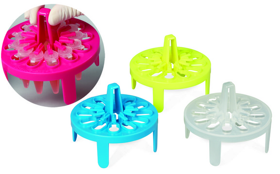 PrepSafe&#8482; microcentrifuge tube mini floating rack with vortex attachment, turquoise