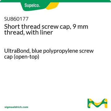 Short thread screw cap, 9 mm thread, with liner UltraBond, blue polypropylene screw cap (open-top)