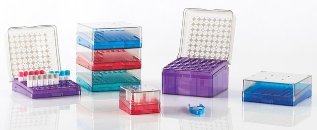 Arctic Squares&#174; Cryostorage Box Holds 81 x 2 mL tubes, assorted colors polycarbonate, pk of 4