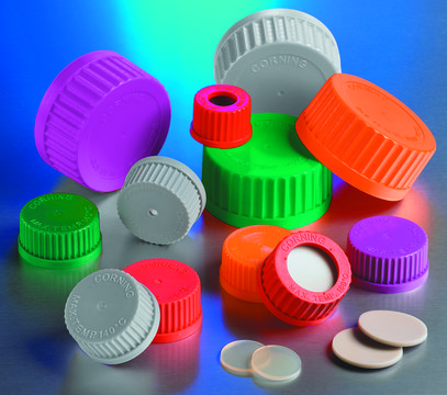 Corning&#174; high-temp PBT screw cap For high temps, GL 32 solid top, with PTFE faced silicone liner