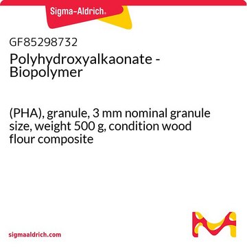 Polyhydroxyalkaonate - Biopolymer (PHA), granule, 3&#160;mm nominal granule size, weight 500&#160;g, condition wood flour composite