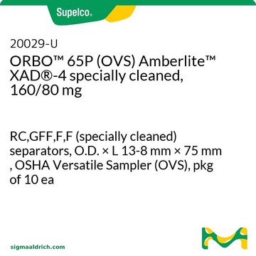 ORBO&#8482; 65P (OVS) Amberlite&#8482; XAD&#174;-4 specially cleaned, 160/80 mg RC,GFF,F,F (specially cleaned) separators, O.D. × L 13-8&#160;mm × 75&#160;mm , OSHA Versatile Sampler (OVS), pkg of 10&#160;ea