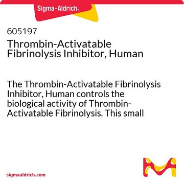 Thrombin-Activatable Fibrinolysis Inhibitor, Human The Thrombin-Activatable Fibrinolysis Inhibitor, Human controls the biological activity of Thrombin-Activatable Fibrinolysis. This small molecule/inhibitor is primarily used for Biochemicals applications.