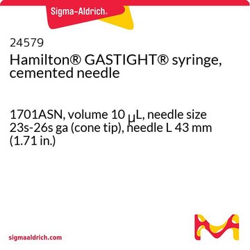 Hamilton&#174; Gastight&#174; 注射器&#65292;粘合针头 1701ASN, volume 10&#160;&#956;L, needle size 23s-26s ga (cone tip), needle L 43&#160;mm (1.71&#160;in.)