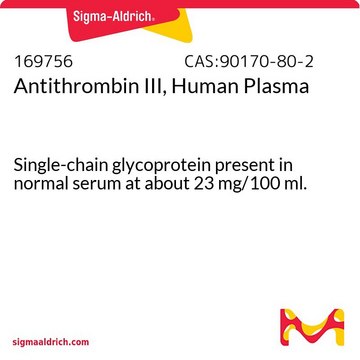 Antithrombin III, Human Plasma Single-chain glycoprotein present in normal serum at about 23 mg/100 ml.