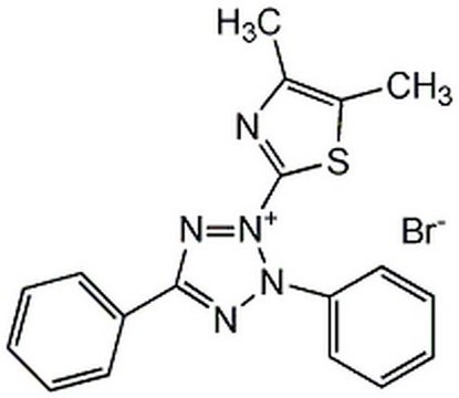 噻唑蓝四唑蓝 Membrane-permeable yellow dye that is reduced by mitochondrial reductases in living cells to form the dark blue product, MTT-formazan.