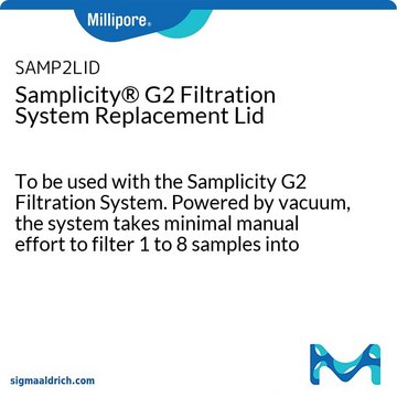 Samplicity&#174; G2 Filtration System Replacement Lid To be used with the Samplicity G2 Filtration System. Powered by vacuum, the system takes minimal manual effort to filter 1 to 8 samples into standard HPLC vials in seconds, with higher recovery than syringe filters provide.