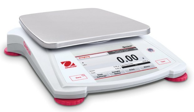 Ohaus&#174; Scout&#174; Portable Touchscreen Balance Model STX1202, weighing capacity 1200&#160;g, resolution: 0.01&#160;g, AC/DC input 230 V, universal plug set