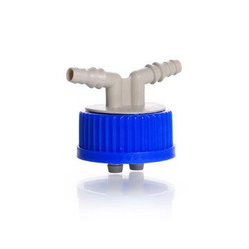 Duran&#174; GL 45 connection system caps and accessories GL 45 blue PP screw cap with 2 hose connections, 6-9 mm