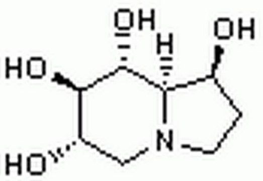 Castanospermine, Castanospermum australe Plant alkaloid inhibitor of several &#946;-glucosidases and &#945;-glucosidases, including those involved in N-linked processing of glycoproteins.