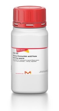 Deoxyribonucleic acid from herring sperm not suitable for substrate for typical DNase assays (“crude oligonucleotides", &lt;50 bp), degraded