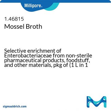 Mossel Broth Selective enrichment of Enterobacteriaceae from non-sterile pharmaceutical products, foodstuff, and other materials, pkg of (1 L in 1 L Bottle with blue screw cap and 3 loci (6 bottles per box))