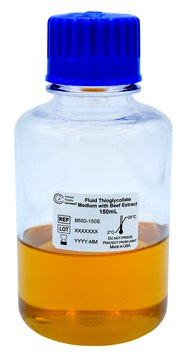 Fluid Thioglycollate Medium (FTM) bottle of 150&#160;mL, pkg of 12&#160;units, suitable for sterility testing, sterile; autoclaved