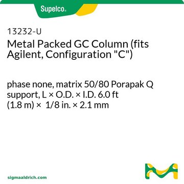 Metal Packed GC Column (fits Agilent, Configuration "C") phase none, matrix 50/80 Porapak Q support, L × O.D. × I.D. 6.0&#160;ft (1.8&#160;m) × 1/8&#160;in. × 2.1&#160;mm