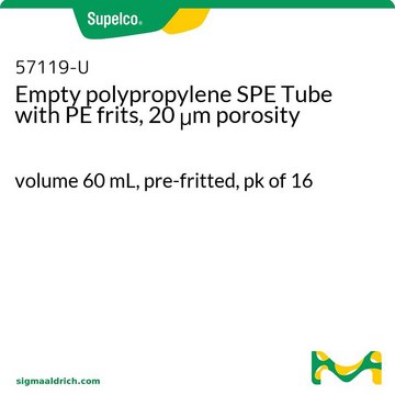 Empty polypropylene SPE Tube with PE frits, 20 &#956;m porosity volume 60&#160;mL, pre-fritted, pk of 16