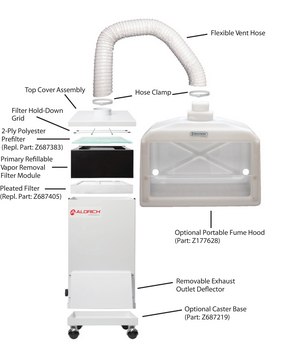 Aldrich&#174; compact ductless air cleaning system heavy-duty flexible vent hose to portable fume hood, AC/DC input 120 V AC (blower)