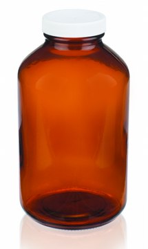 Wheaton wide-mouth bottle capacity 32&#160;oz (1000&#160;mL), amber, white polypropylene cap, vinyl flat liner