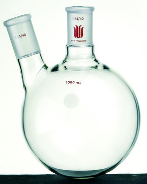 Synthware&#8482; two neck round bottom flask with angled side neck 25 mL, center joint: ST/NS 19/22, side joint: ST/NS 19/22