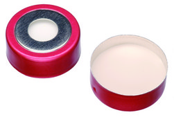Vial crimp seals, BiMetal (magnetic), 20 mm, with PTFE/silicone septa, pkg 100 green seal, PTFE/silicone septa, diam. × thickness 20 mm × 3 mm