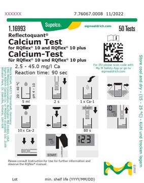 Calcium Test for RQflex&#174; 10 and RQflex&#174; 10 plus reflectometric, 2.5-45.0&#160;mg/L (Ca), for use with REFLECTOQUANT&#174;