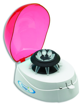 MyFuge&#8482; mini centrifuge red lid, with 2 rotors, AC/DC input 110 - 240 V AC, European 2-pin plug