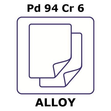 Palladium/Chromium foil, Pd 94%/Cr 6%, thickness 0.5&#160;mm, size 15 × 15&#160;mm, temper as rolled