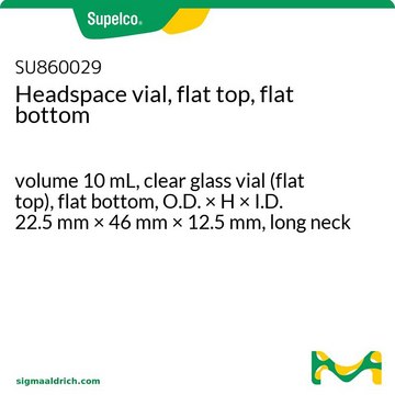 Headspace vial, flat top, flat bottom volume 10&#160;mL, clear glass vial (flat top), flat bottom, O.D. × H × I.D. 22.5&#160;mm × 46&#160;mm × 12.5&#160;mm, long neck