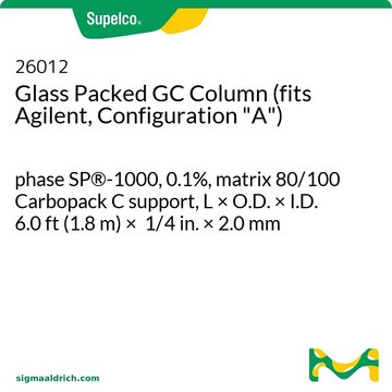 Glass Packed GC Column (fits Agilent, Configuration "A") phase SP&#174;-1000, 0.1%, matrix 80/100 Carbopack C support, L × O.D. × I.D. 6.0&#160;ft (1.8&#160;m) × 1/4&#160;in. × 2.0&#160;mm