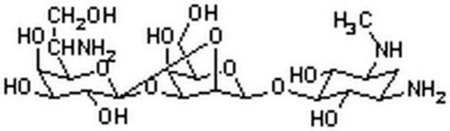 潮霉素B，来源于链霉菌属，经细胞培养测试 Unique aminoglycoside antibiotic that inhibits the growth of prokaryotic (bacteria) and eukaryotic microorganisms (yeasts) and mammalian cells.