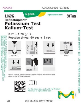 Potassium Test reflectometric, 0.25-1.2&#160;g/L (K), for use with REFLECTOQUANT&#174;