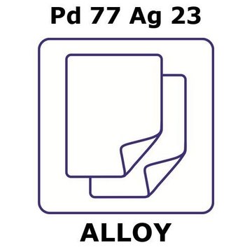 Palladium-silver alloy, Pd77Ag23 foil, 25 x 25mm, 0.25mm thickness, as rolled