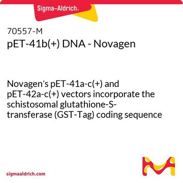 pET-41b(+) DNA - Novagen Novagen&#8242;s pET-41a-c(+) and pET-42a-c(+) vectors incorporate the schistosomal glutathione-S-transferase (GST-Tag) coding sequence as a fusion partner.