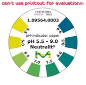 pH-indicator paper pH 5.5 - 9.0 roll L 4.8 m , with color scale, pH range 5.5-9.0, graduations and accuracy accuracy: 0.5 pH unit, MQuant®