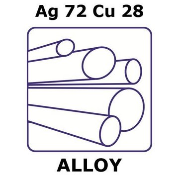 Silver-copper alloy, Ag72Cu28 100mm rod, 12.5mm diameter, as drawn