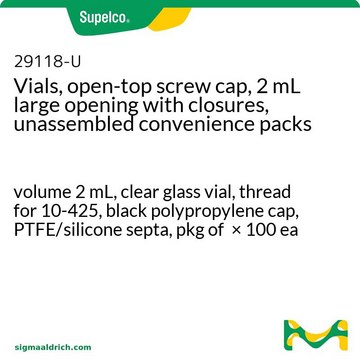 2mL 带盖广口螺纹口样品瓶&#65292;未组装便利套装 volume 2&#160;mL, clear glass vial, thread for 10-425, black polypropylene cap, PTFE/silicone septa, pkg of × 100&#160;ea