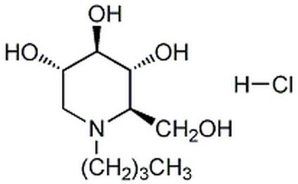 N-Butyldeoxynojirimycin, Hydrochloride A non-hormonal, alkylated iminosugar that acts as a transition state analog inhibitor of ceramide-specific glycosyltransferases and ER &#945;-glucosidases I and II.