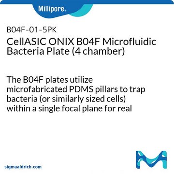 CellASIC ONIX B04F Microfluidic Bacteria Plate (4 chamber) The B04F plates utilize microfabricated PDMS pillars to trap bacteria (or similarly sized cells) within a single focal plane for real time imaging and analysis