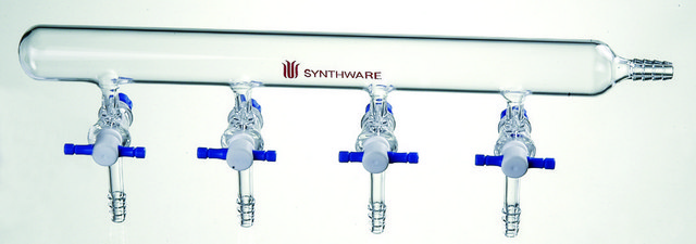 Synthware&#8482; vacuum manifold with PTFE stopcocks number of ports, 4, Hose Connection: right, stopcock size 4&#160;mm