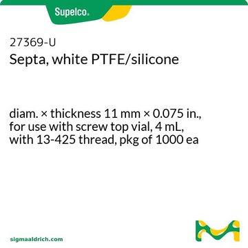 Septa, white PTFE/silicone diam. × thickness 11&#160;mm × 0.075&#160;in., for use with screw top vial, 4 mL, with 13-425 thread, pkg of 1000&#160;ea