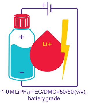 六氟磷酸锂 溶液 in ethylene carbonate and dimethyl carbonate, 1.0 M LiPF6 in EC/DMC=50/50 (v/v), battery grade