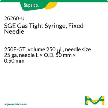 SGE气密注射器，固定针头 250F-GT, volume 250&#160;&#956;L, needle size 25 ga, needle L × O.D. 50&#160;mm × 0.50&#160;mm