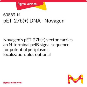 pET-27b(+) DNA - Novagen Novagen&#8242;s pET-27b(+) vector carries an N-terminal pelB signal sequence for potential periplasmic localization, plus optional C-terminal HSV-Tag and His-Tag sequences.