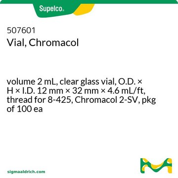 Vial, Chromacol volume 2&#160;mL, clear glass vial, O.D. × H × I.D. 12&#160;mm × 32&#160;mm × 4.6&#160;mL/ft, thread for 8-425, Chromacol 2-SV, pkg of 100&#160;ea