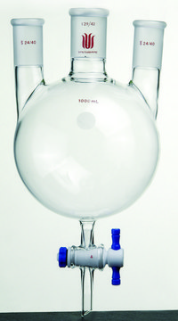 Synthware&#8482; three neck round bottom flask with bottom outlet 500 mL, center joint: ST/NS 24/40, side joint: ST/NS 24/40