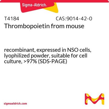 Thrombopoietin from mouse recombinant, expressed in NSO cells, lyophilized powder, suitable for cell culture, &gt;97% (SDS-PAGE)