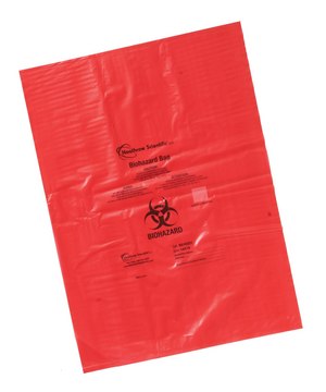 Biohazard disposal bags H × W × thickness 838&#160;mm × 635&#160;mm × 0.04&#160;mm, red polypropylene (with biohazard warning symbol &amp; precautions in English, Spanish, &amp; French)