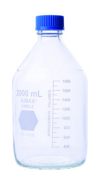 KIMBLE&#174; KIMAX&#174; Media bottle with cap, round transparent borosilicate glass bottle, bottle capacity (2,000&#160;mL), non-sterile